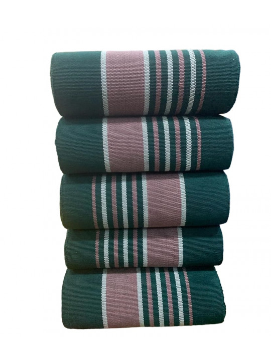 New Stripped Aso Oke Bundle Fabric | Green | Nude Pink